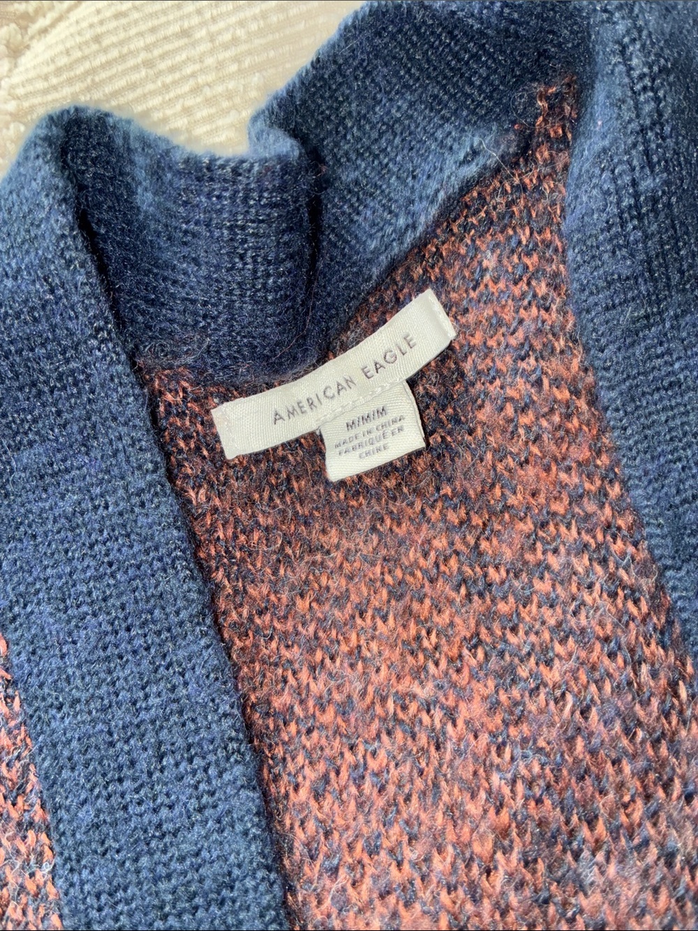 American Eagle Outfitters Navy and Rust Plaid Open-Front Cardigan - Picture 2 of 6